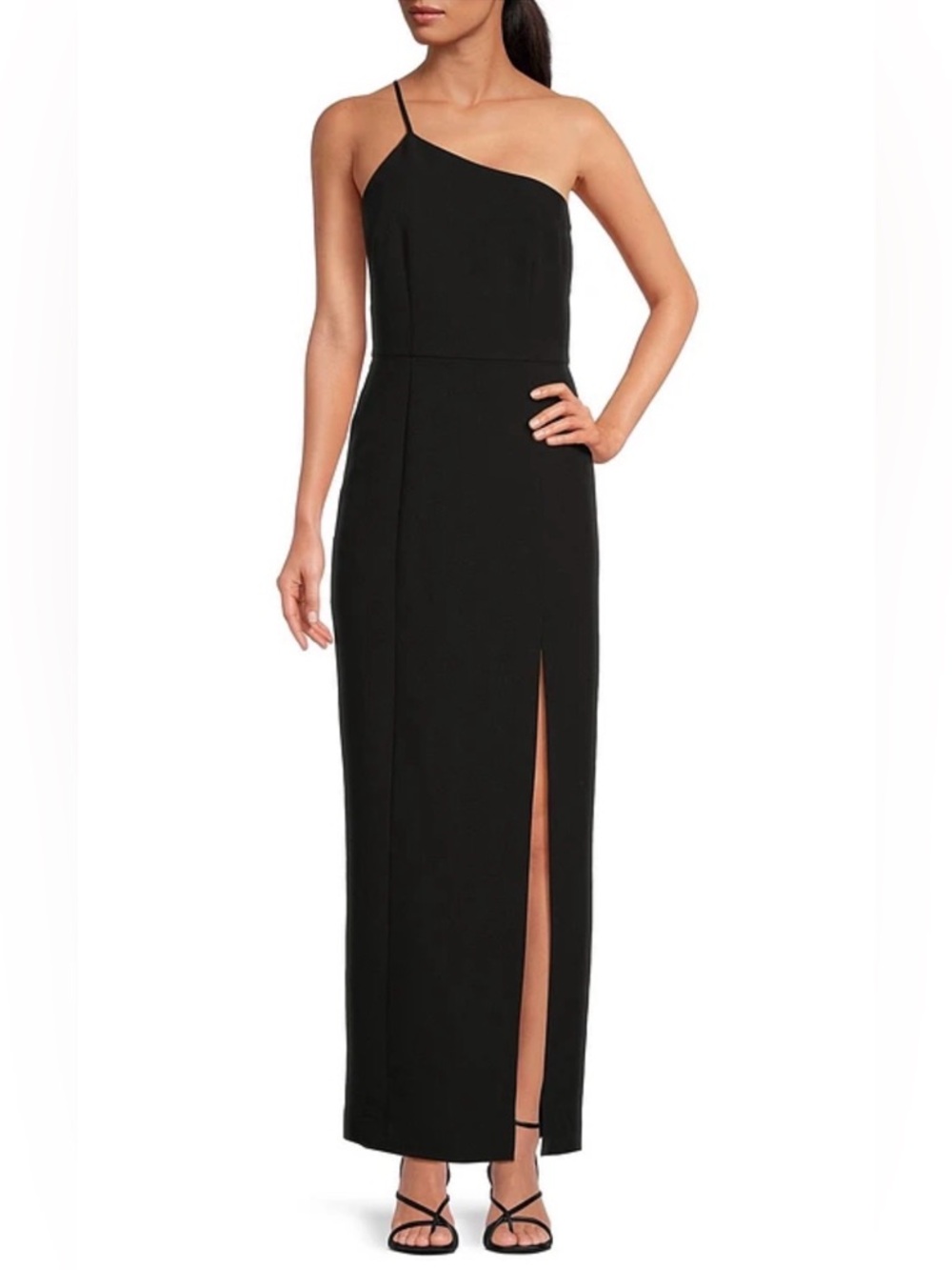 Harlow Black Asymmetrical One Shoulder Crepe Sheath Dress